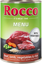 Ekonomipack: Rocco Menu 24 x 400 g - Nötkött med lamm, grönsaker & ris