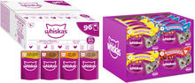 96 x 85 g Jumbopack Whiskas + 16 x 60 g Whiskas Snacks till sparpris! - 1+ Adult: Fjäderfäurval i gelé