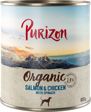 10 + 2 gratis! Purizon Adult 12 x 400 / 800 g - Organic Laks og kylling med spinat (12 x 800 g)