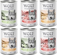 Blandpack: Wolf of Wilderness våtfoder - 6 x 400 g burk: Expedition Adult (Poultry & Beef, Poultry & Chicken, Poultry & Lamb)