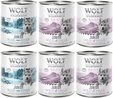 10 % Rabatt! Wolf of Wilderness mixpakker - 6 x 800 g (Classic bokser): JUNIOR 4x And & Kalv, 2x Kylling & laks