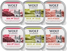 Wolf of Wilderness Adult alubakke 6 x 300 g Blandingspakke: oksekød, kalkun, lam