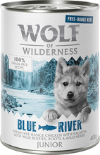 24x400g Wolf of Wilderness Junior "Frittgående" - Junior Blue River - Frittgående Kylling & Laks