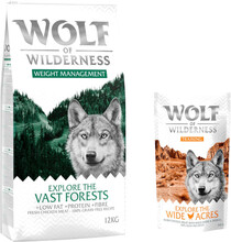 12 kg Wolf of Wilderness 12 kg + 100 g Training "Explore" på köpet! - Explore The Vast Forests - Chicken (Weight Management)