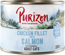 Kjøp 24 Purizon Adult 200 g / 400 g, betal for 22! – kyllingfilet med laks 24x200 g