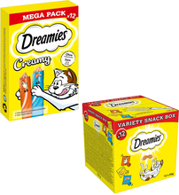 Dreamies Creamy Snacks + Mixbox till sparpris! - 12 x 10 g Kyckling & lax + 12 x 60 g Mixbox (kyckling, ost, lax)