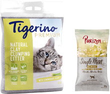 2 x 12 kg Tigerino kattströ + 100 g Purizon torrfoder på köpet! - Lemongrass + 100 g Purizon Single Meat med kyckling