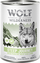 20 + 4 på köpet! 24 x 400 g Wolf of Wilderness “Expedition” och "Red Meat" - Adult “Expedition” Steep Journey