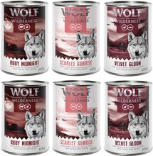 Blandpack: Wolf of Wilderness våtfoder - 6 x 400 g burk: Red Meat Adult (Pork, Salmon & Tuna, Pork, Beef & Rabbit, Pork, Trout & Turkey)