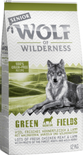 Prøvepris: 12 kg Wolf of Wilderness + 6 x 400 g / 6 x 800 g vådfoder - Senior: Green Fields - Lam (12 kg + 6 x 800 g)