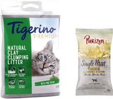 2 x 12 kg Tigerino kattströ + 100 g Purizon torrfoder på köpet! - Special Edition: Pine Scent + 100 g Purizon Single Meat med kyckling