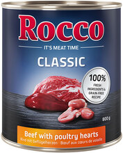 Økonomipakke: Rocco Classic 24 x 800 g - Storfekjøtt med fjærkrehjerter