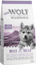 Prøvepris: 12 kg Wolf of Wilderness + 6 x 400 g / 6 x 800 g vådfoder - Junior: Wild Hills tør-/vådfoder (12 kg + 6 x 800 g)