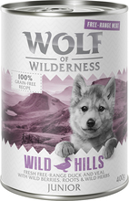 6x400g Wolf of Wilderness Junior "Frittgående" - Junior Wild Hills - Frittgående And & Kalv