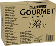 Megapakke Gourmet Perle 96 x 85 g - Laks & hvit fisk, Sardin & Tunfisk, Laks & Sei, Havfisk & Tunfisk