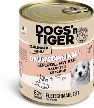 Ekonomipack: Dogs'n Tiger gourmetmeny för hundar 12 x 800 g - Fjäderfä med naturligt ris, morötter och zucchini (Junior)