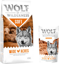 12 kg Wolf of Wilderness 12 kg + 100 g Training "Explore" på köpet! - Wide Acres - Chicken (halvfuktigt)