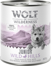 Økonomipakke: Little Wolf of Wilderness 24 x 800 g - Wild Hills Junior - And & Kalv