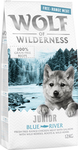 Økonomipakke: 2 x 12 kg Wolf of Wilderness - JUNIOR Blue River Frilandskylling & Laks