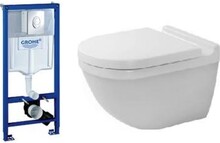 Komplet pakke med Duravit Starck 3 væghængt toilet med WonderGliss, GROHE cisterne, trykknap og softclose sæde