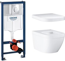 Komplet Grohe pakke med cisterne, betjeningsplade og Euro hængeskål og toiletsæde
