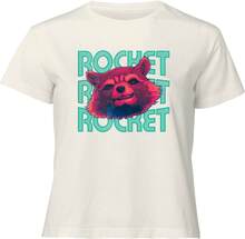 Guardians of the Galaxy Rocket Repeat Women's Cropped T-Shirt - Cream - XS