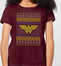 DC Wonder Woman Knit Women's Christmas T-Shirt - Burgundy - S