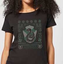 Harry Potter Slytherin Crest Women's Christmas T-Shirt - Black - S