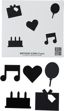 Design Letters Organise with Icons, Happy Birthday Svart