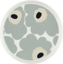 Marimekko Unikko tallerken 13,5 cm, hvit/grå/sand/blå