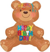 Folieballong Nallebjörn Sittande Happy Birthday