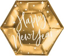 Pappersassietter Happy New Year Guld Hexagon Celebrate - 6-pack