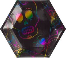 Papperstallrikar Hexagon Halloween Neon - 8-pack