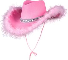 Rosa Cowboyhatt med Fluff - One size