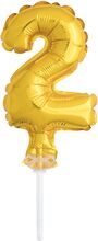 Tårtdekoration Sifferballong Mini Guld - Siffra 2