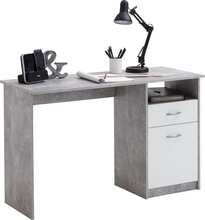 FMD Skrivebord med 1 skuff 123x50x76,5 cm betong og hvit