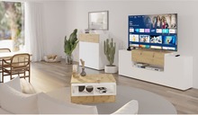FMD Tv-/HiFi-bänk 182x33x70,2 cm vit och ek