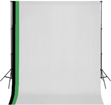 vidaXL Fotostudiosett med 3 fargerike bakgrunner bomull justerbar ramme 3x3 m