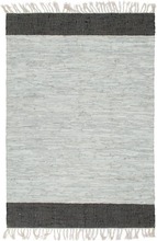 vidaXL Håndvevet Chindi teppe lær 190x280 cm lysegrå og svart