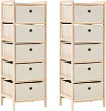 vidaXL Oppbevaringshyller 2 stk med 5 stoffkurver beige sedertre