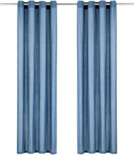 vidaXL Gardiner med metallringer 2 stk bomull 140x175 cm blå