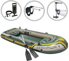 INTEX Oppblåsbart båtsett Seahawk 4 med påhengsmotor og brakett