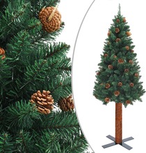 vidaXL Slankt juletre med ekte tre og furukongler grønn 180 cm PVC