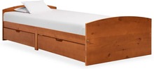 vidaXL Sängram med 2 lådor honungsbrun massiv furu 90x200 cm