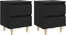 vidaXL Sängbord med massiva furuben 2 st svart 40x35x50 cm
