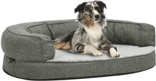 vidaXL Ergonomisk hundeseng med linutseende og fleece 90x64 cm grå