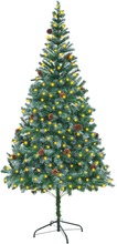vidaXL Kunstig juletre med LED og kongler 210 cm