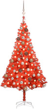 vidaXL Kunstig juletre med LED og kulesett 180 cm PVC rød