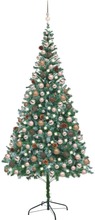 vidaXL Kunstig juletre med LED og kulesett og furukongler 210 cm