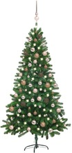 vidaXL Plastgran med LED och julgranskulor 150 cm grön
